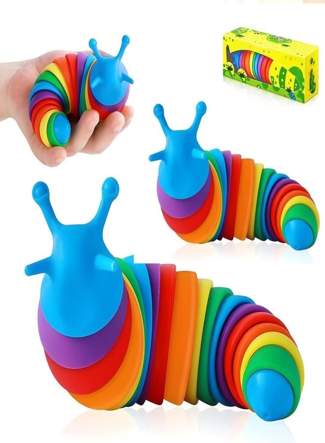 COOLCOLD Kids Toy, 19cm Big Slug Fidget Toys, Baby Toys, Sensory Toys for Kids, Clicky Sound Making Toy, Flexible Stretchable Joints Toy for Anxiety, Autism (Rainbow, Pack of 2) - Image 1